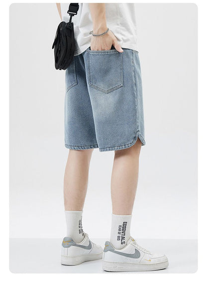Men's Denim Shorts Baggy Jean Elastic Drawstring Pants Jorts Streetwear