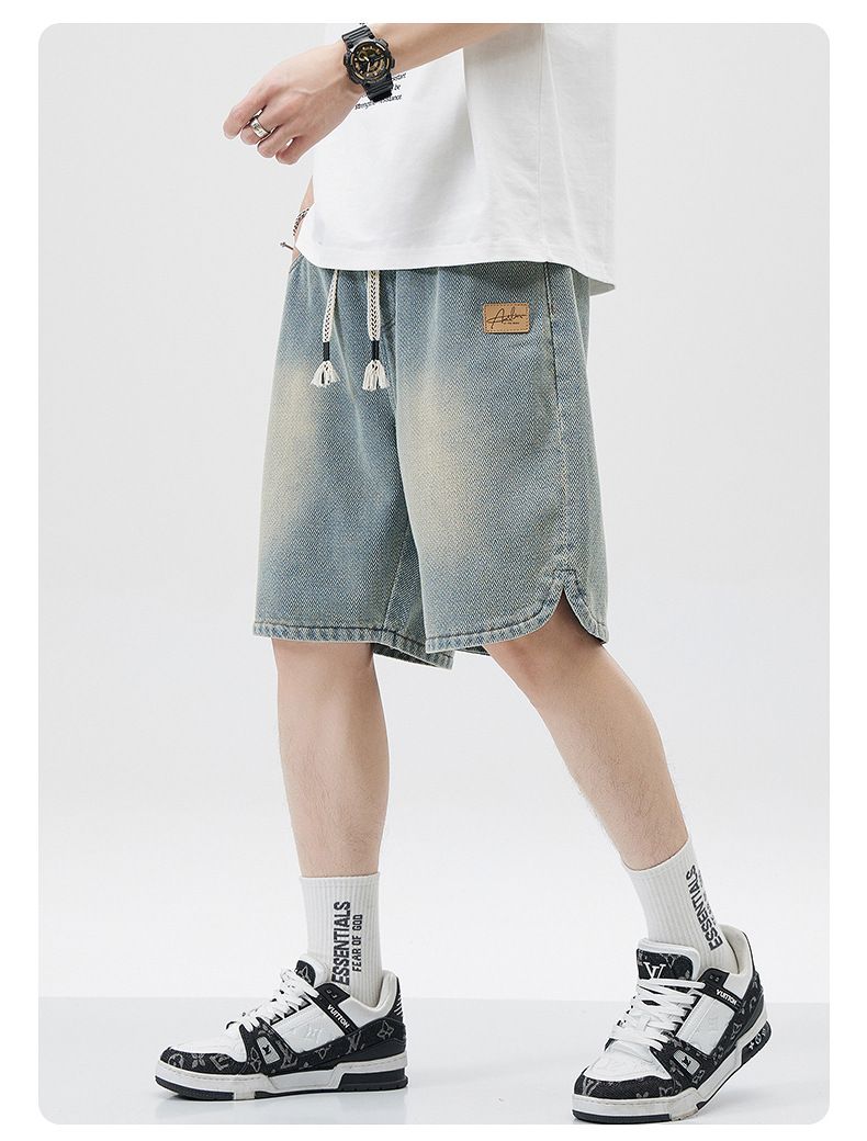 Men's Denim Shorts Baggy Jean Elastic Drawstring Pants Jorts Streetwear