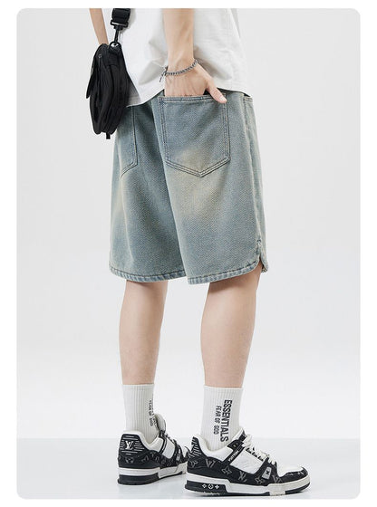 Men's Denim Shorts Baggy Jean Elastic Drawstring Pants Jorts Streetwear