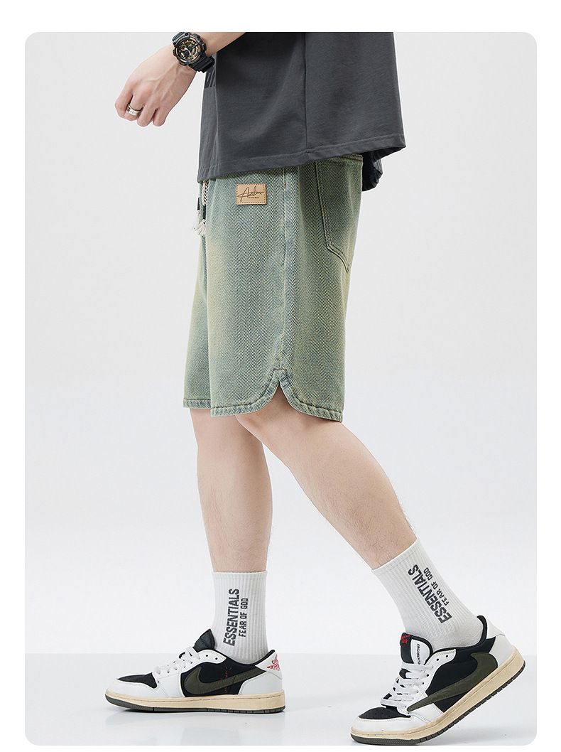 Men's Denim Shorts Baggy Jean Elastic Drawstring Pants Jorts Streetwear