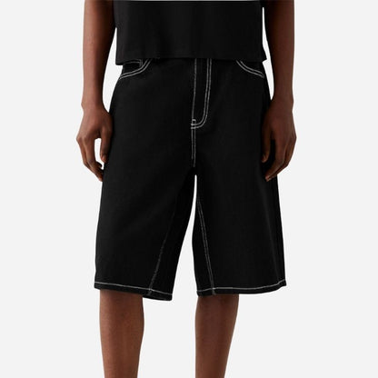 Men's Jean Shorts Classic Relaxed Fit Denim Pants in black, front view