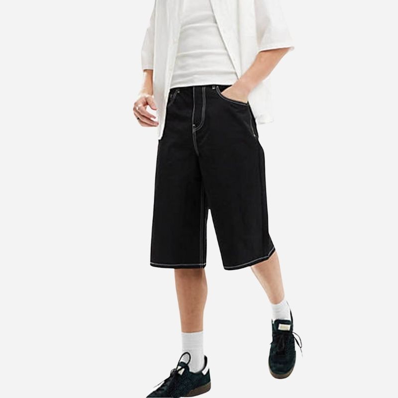 Men's Jean Shorts Classic Relaxed Fit Denim Pants in black, side view