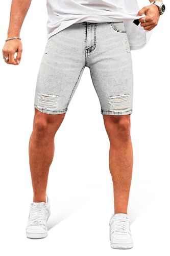 Men's Jean Shorts Ripped Slim Fit Stretch Denim Short Pants