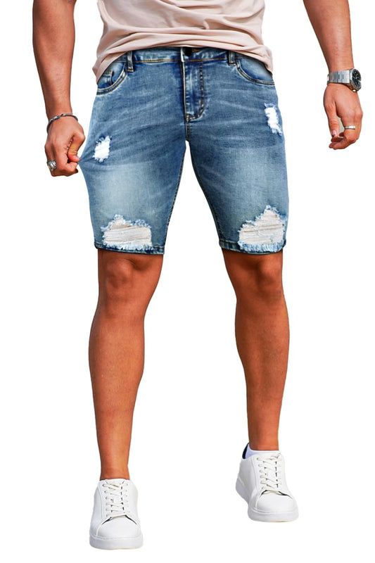 Men's Jean Shorts Ripped Slim Fit Stretch Denim Short Pants