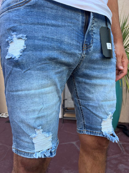 Men's Jean Shorts Ripped Slim Fit Stretch Denim Short Pants
