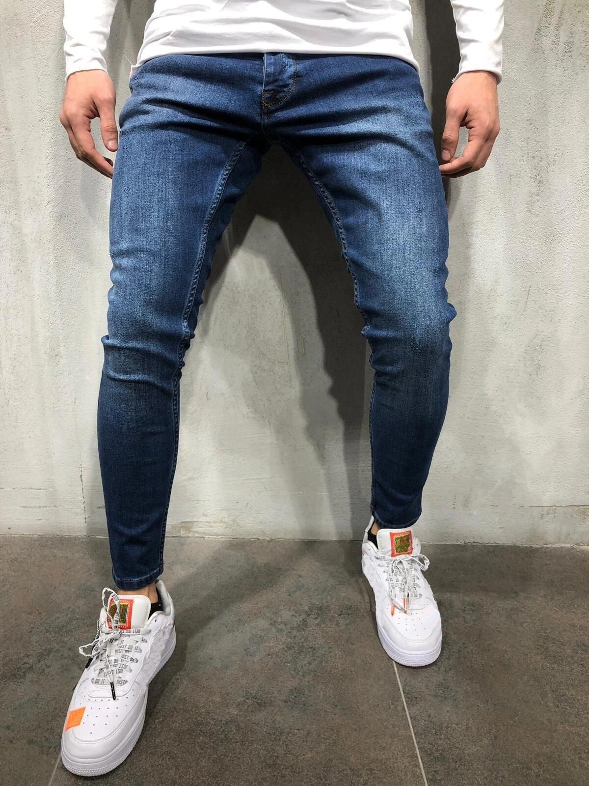 Men's Skinny Jeans High Waisted Slim Fit Stacked Jeans Denim Pants
