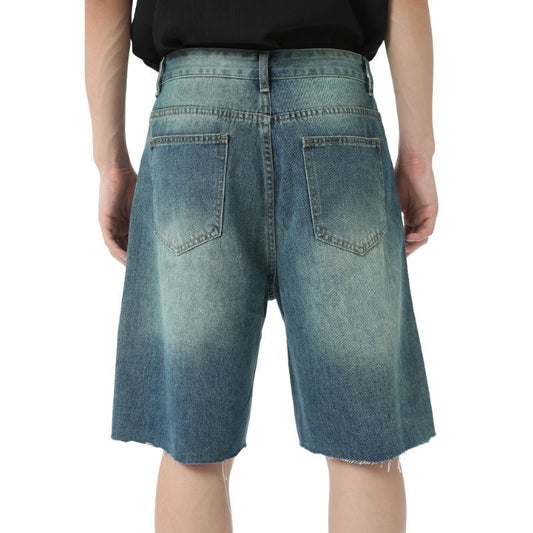 Men's Jeans Shorts Raw Trim Baggy Straight Leg Stretch Denim Jean Jorts