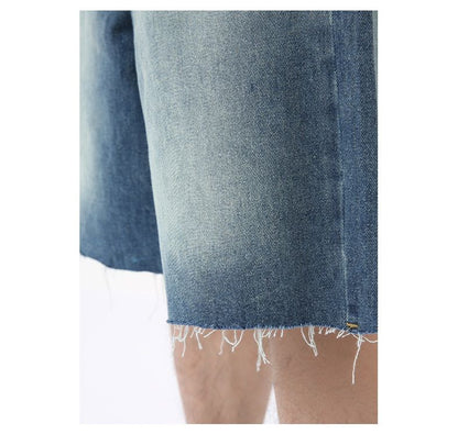 Men's Jeans Shorts Raw Trim Baggy Straight Leg Stretch Denim Jean Jorts
