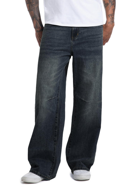 Men's Non-Stretch Loose Fit Wide-Leg Baggy Jeans Pants