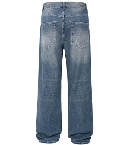 Men's Non-Stretch Loose Fit Wide-Leg Baggy Jeans Pants