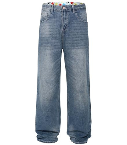 Men's Non-Stretch Loose Fit Wide-Leg Baggy Jeans Pants