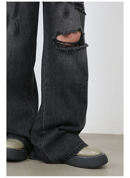 Men's Ripped Jeans Relaxed Fit Straight Leg Y2K Denim Pants Hip Hop Trousers