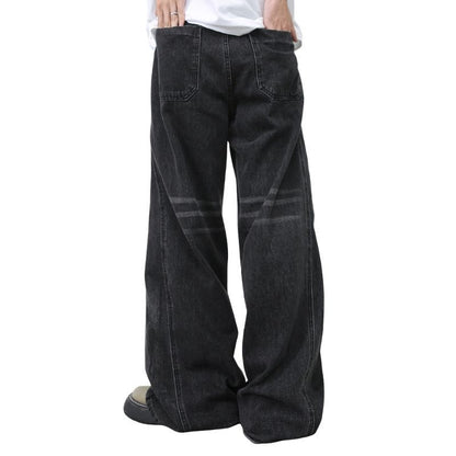 Men's Ripped Jeans Relaxed Fit Straight Leg Y2K Denim Pants Hip Hop Trousers