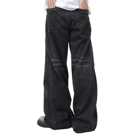 Men's Ripped Jeans Relaxed Fit Straight Leg Y2K Denim Pants Hip Hop Trousers