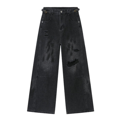 Men's Ripped Jeans Relaxed Fit Straight Leg Y2K Denim Pants Hip Hop Trousers