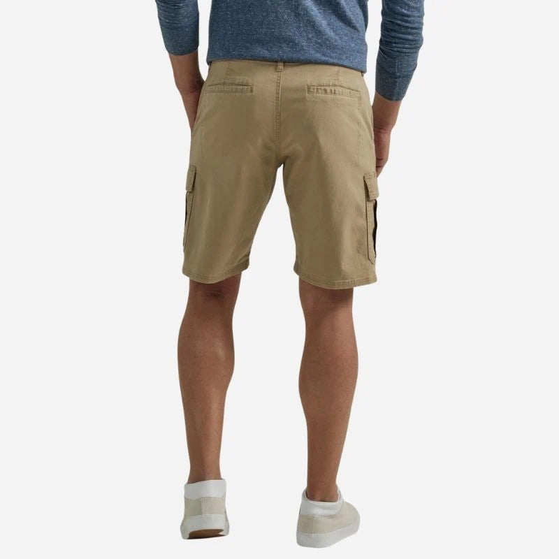 men's multi pocket outdoor ripstop cargo shorts in beige, back view