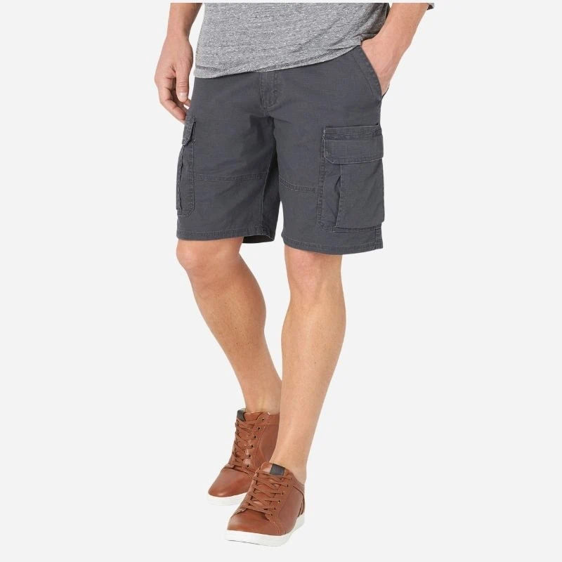 men's multi pocket outdoor ripstop cargo shorts in deep gray, front view