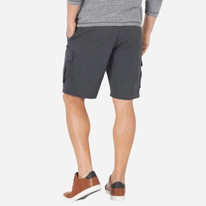 men's multi pocket outdoor ripstop cargo shorts in deep gray, back view