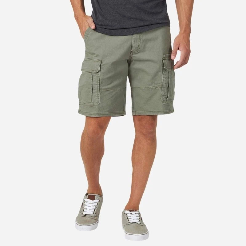 men's multi pocket outdoor ripstop cargo shorts in green, front view