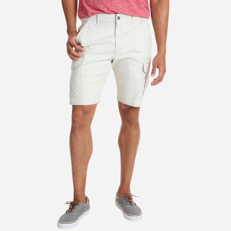 men's multi pocket outdoor ripstop cargo shorts in white, front view