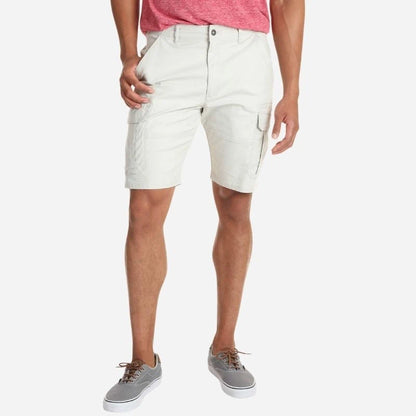 men's multi pocket outdoor ripstop cargo shorts in white, front view