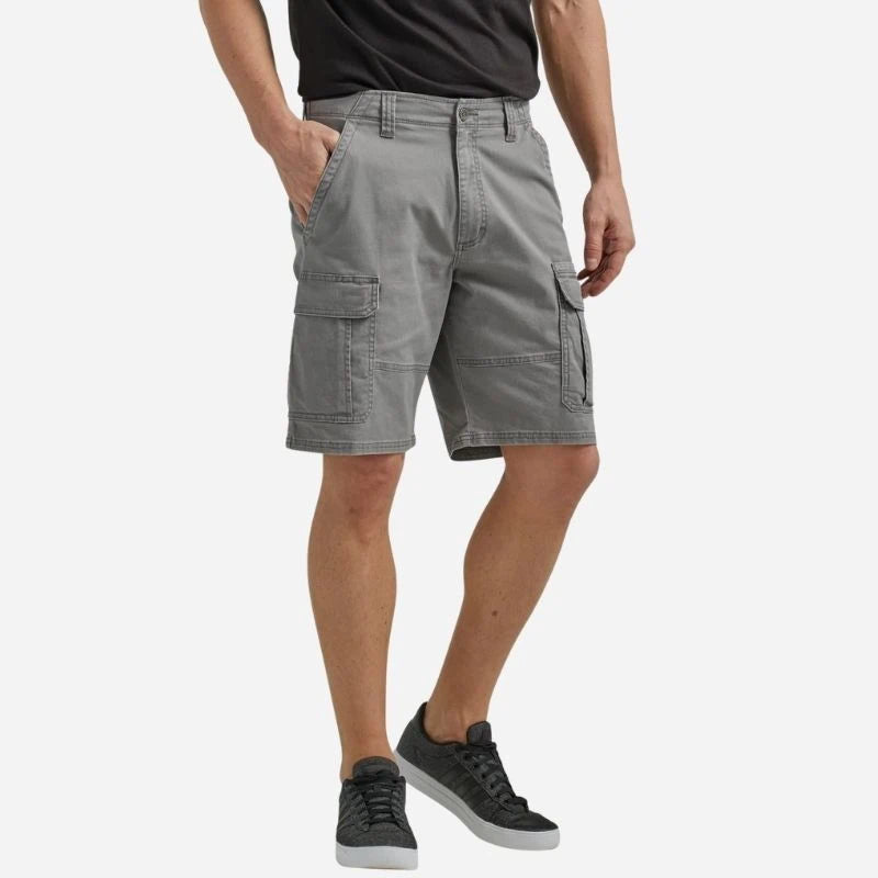 men's multi pocket outdoor ripstop cargo shorts in light gray, front view