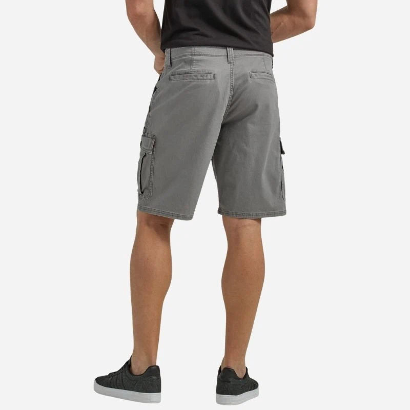 men's multi pocket outdoor ripstop cargo shorts in light gray, back view