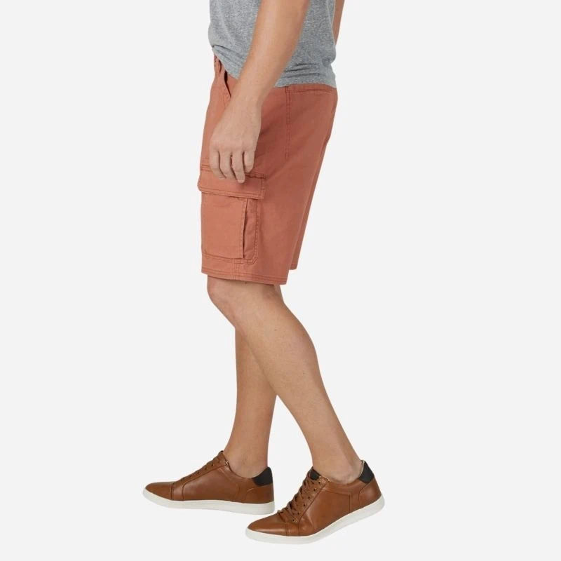 men's multi pocket outdoor cargo shorts in orange, side view