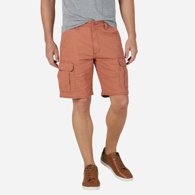 men's multi pocket outdoor ripstop cargo shorts in orange, front view