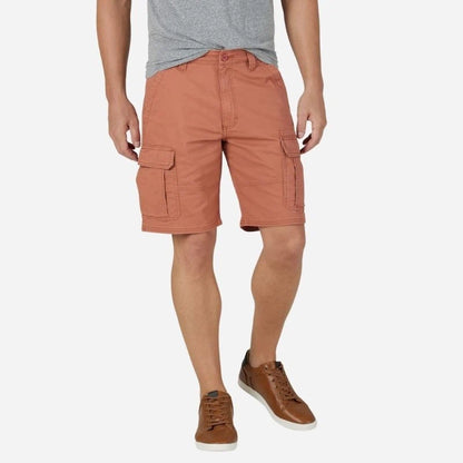 men's multi pocket outdoor ripstop cargo shorts in orange, front view