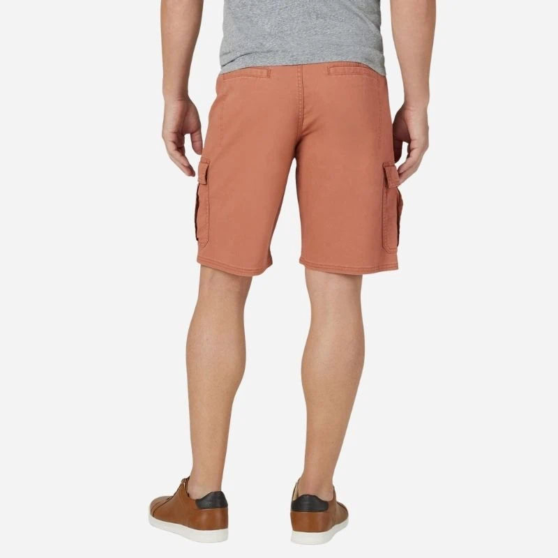men's multi pocket outdoor ripstop cargo shorts in orange, back view
