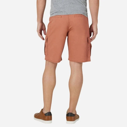 men's multi pocket outdoor ripstop cargo shorts in orange, back view