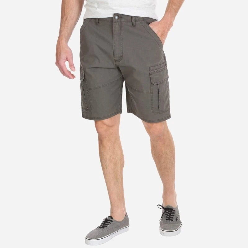 men's multi pocket outdoor ripstop cargo shorts in gray, front view