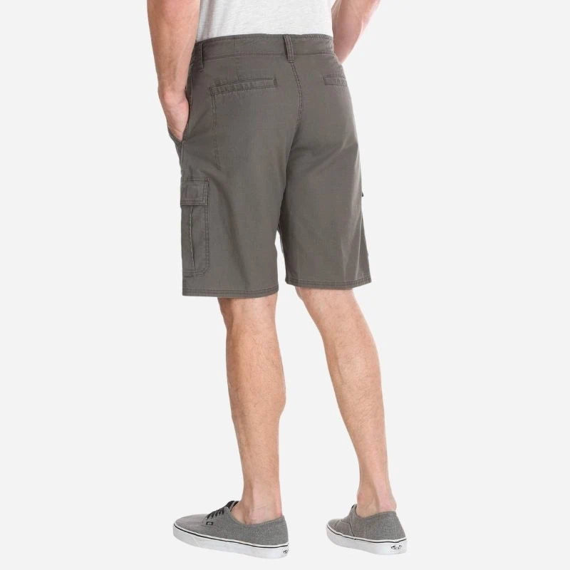 men's multi pocket outdoor ripstop cargo shorts in gray, back view