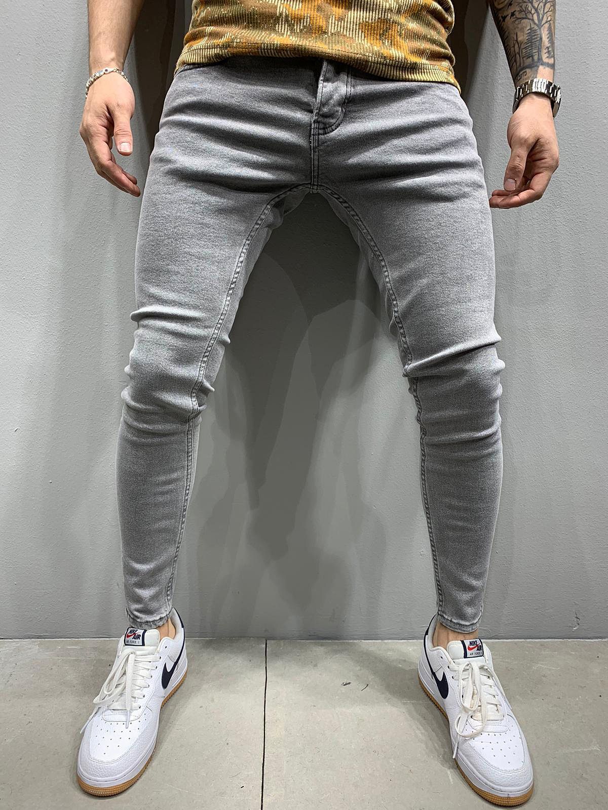 Men's Skinny Jeans High Waisted Slim Fit Stacked Jeans Denim Pants