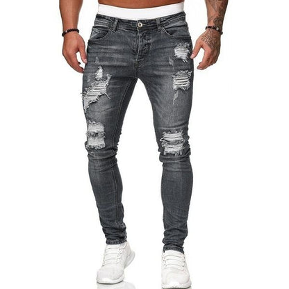 Men's Destroyed Ripped Jeans Stretch Slim Fit Skinny Denim Pants