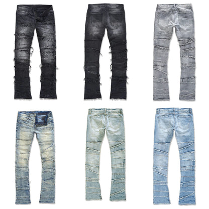 men's stacked jeans slim fit denim pants