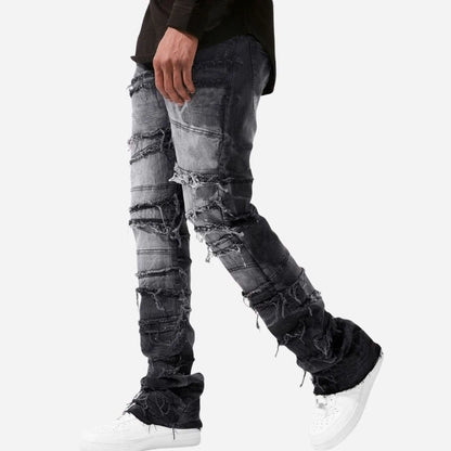 men's stacked jeans slim fit denim pants in black, side view
