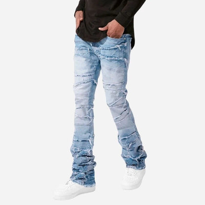 men's stacked jeans slim fit denim pants in light blue, side view