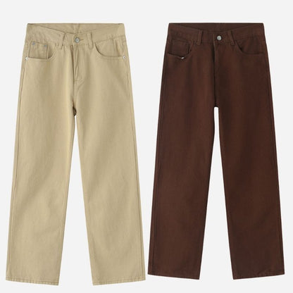 Men's straight leg jeans regular fit mid-rise y2k streetwear denim, flat lay front