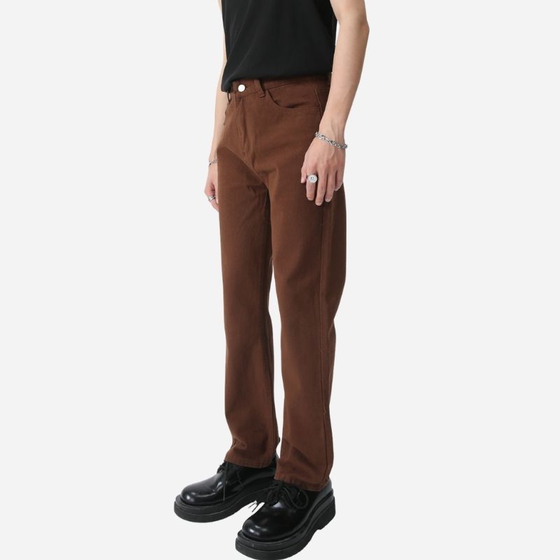 Men's straight leg jeans regular fit mid-rise y2k streetwear denim in brown, side view