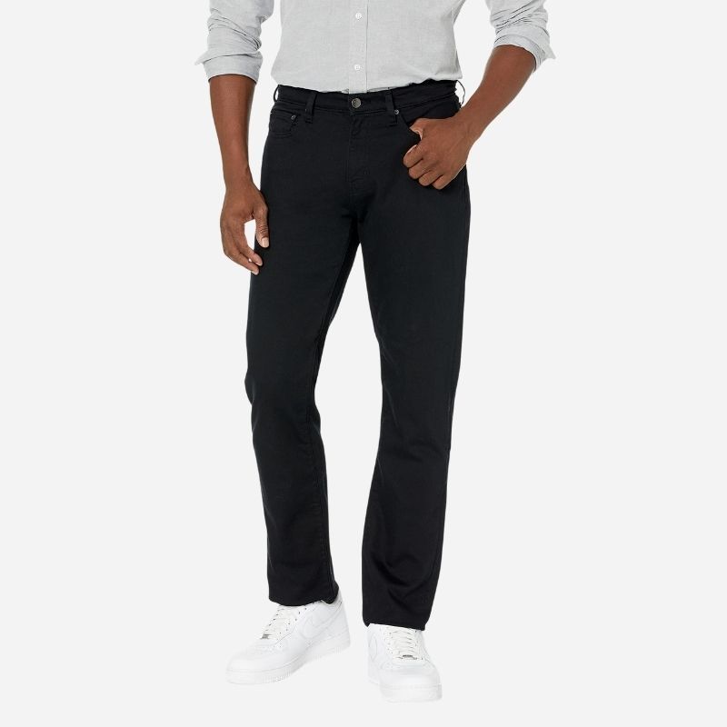 Men’s straight leg regular fit jeans in black, front view
