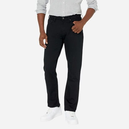 Men’s straight leg regular fit jeans in black, front view