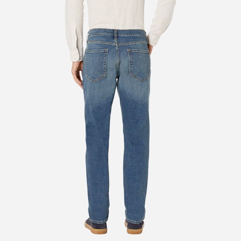 Men’s straight leg regular fit jeans in blue, back view