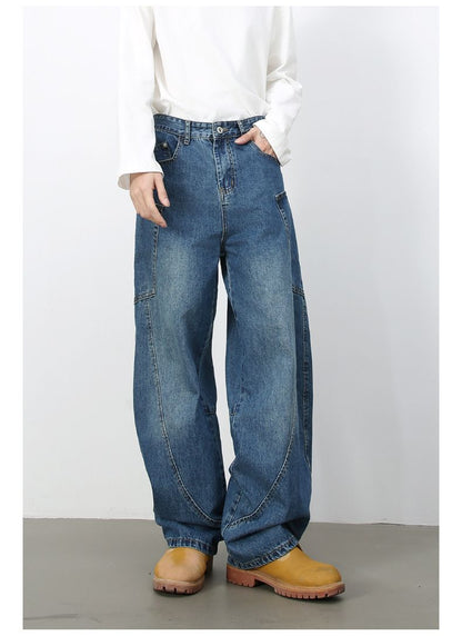 Men’s Straight Wide Leg Baggy Jeans Y2K Loose Fit Mid-Rise Denim Trousers