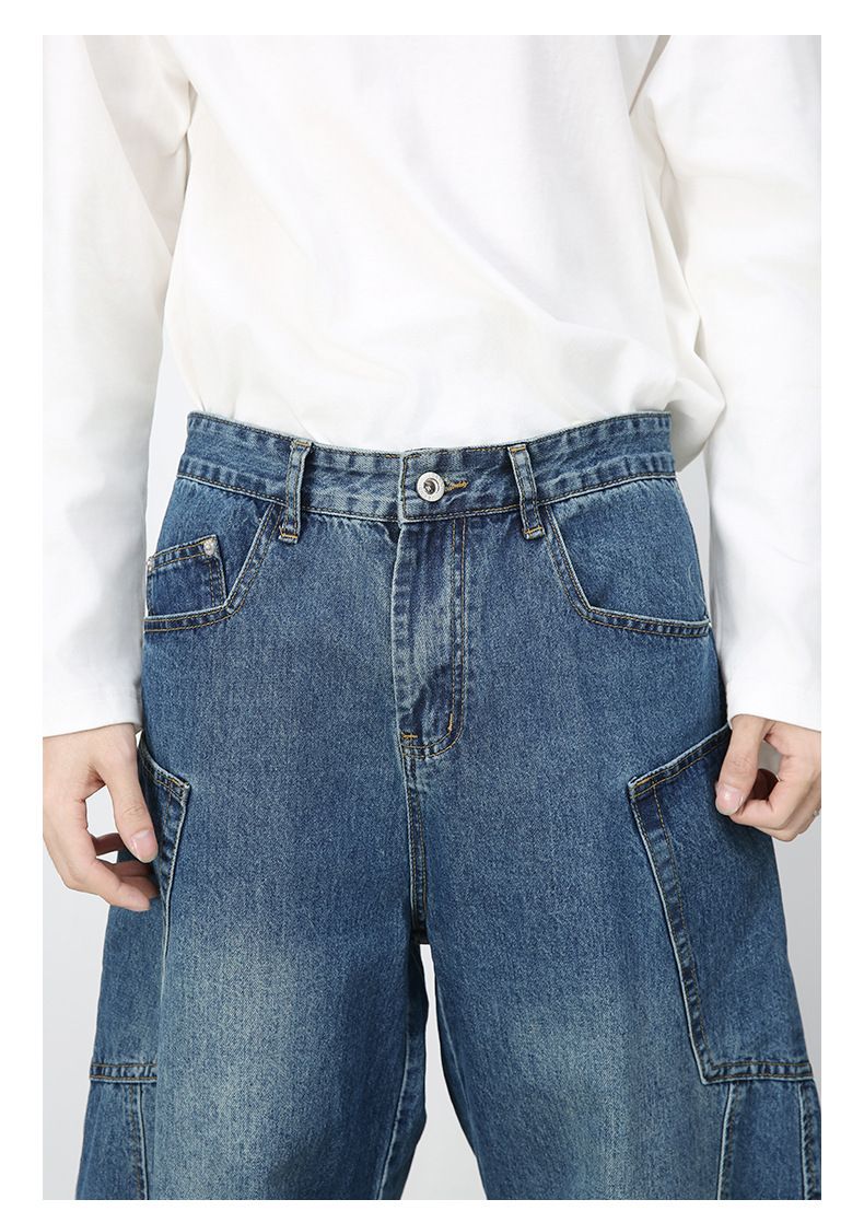 Men’s Straight Wide Leg Baggy Jeans Y2K Loose Fit Mid-Rise Denim Trousers