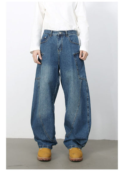Men’s Straight Wide Leg Baggy Jeans Y2K Loose Fit Mid-Rise Denim Trousers