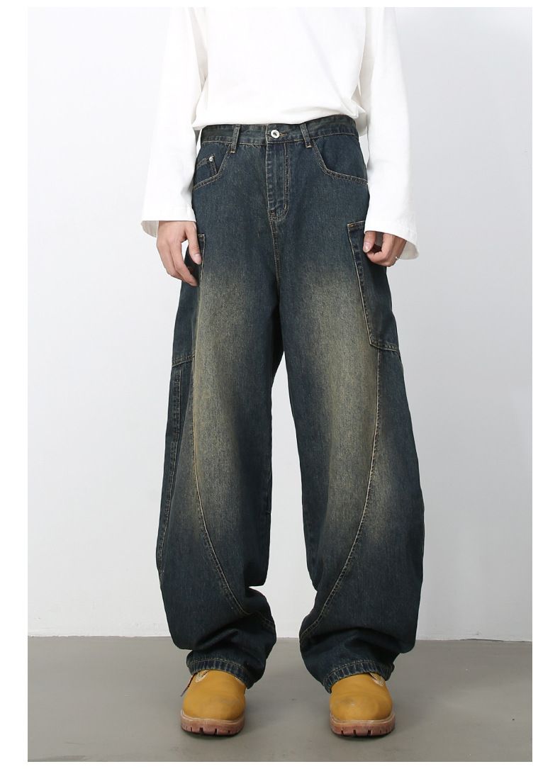 Men’s Straight Wide Leg Baggy Jeans Y2K Loose Fit Mid-Rise Denim Trousers