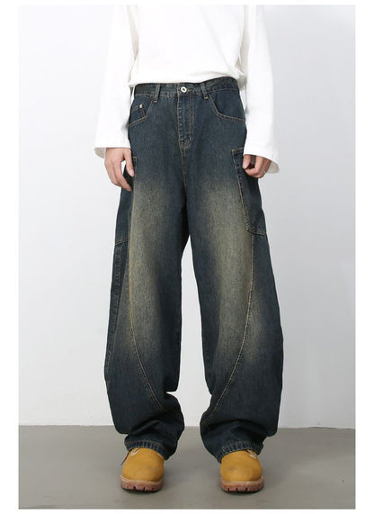 Men’s Straight Wide Leg Baggy Jeans Y2K Loose Fit Mid-Rise Denim Trousers