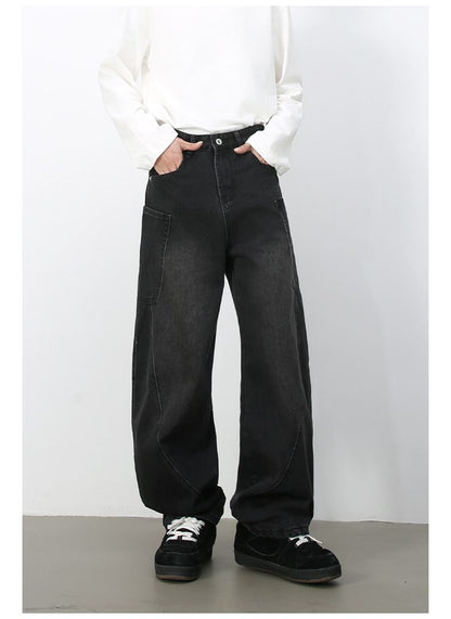 Men’s Straight Wide Leg Baggy Jeans Y2K Loose Fit Mid-Rise Denim Trousers